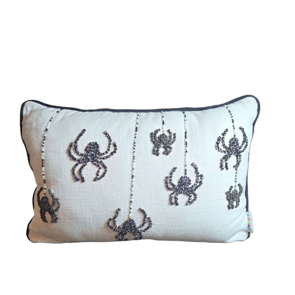 Novogratz Black & Off White Beaded French Knot Spider Accent Pillow 20"X14"
